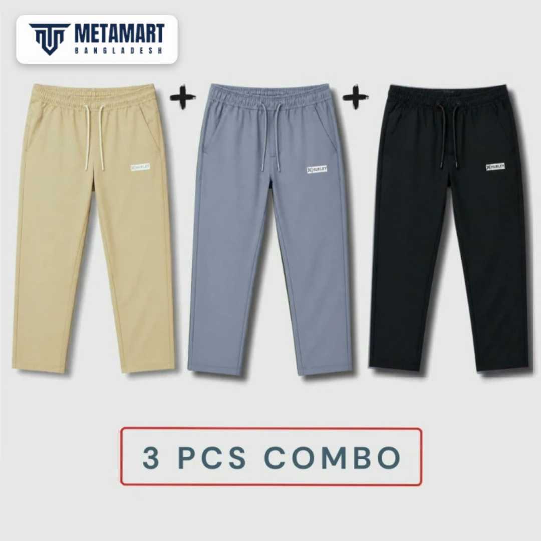(3,Pcs,Combo),Hurley,Fancy,Trouser,(Khaki,+,Black,+,Ash)